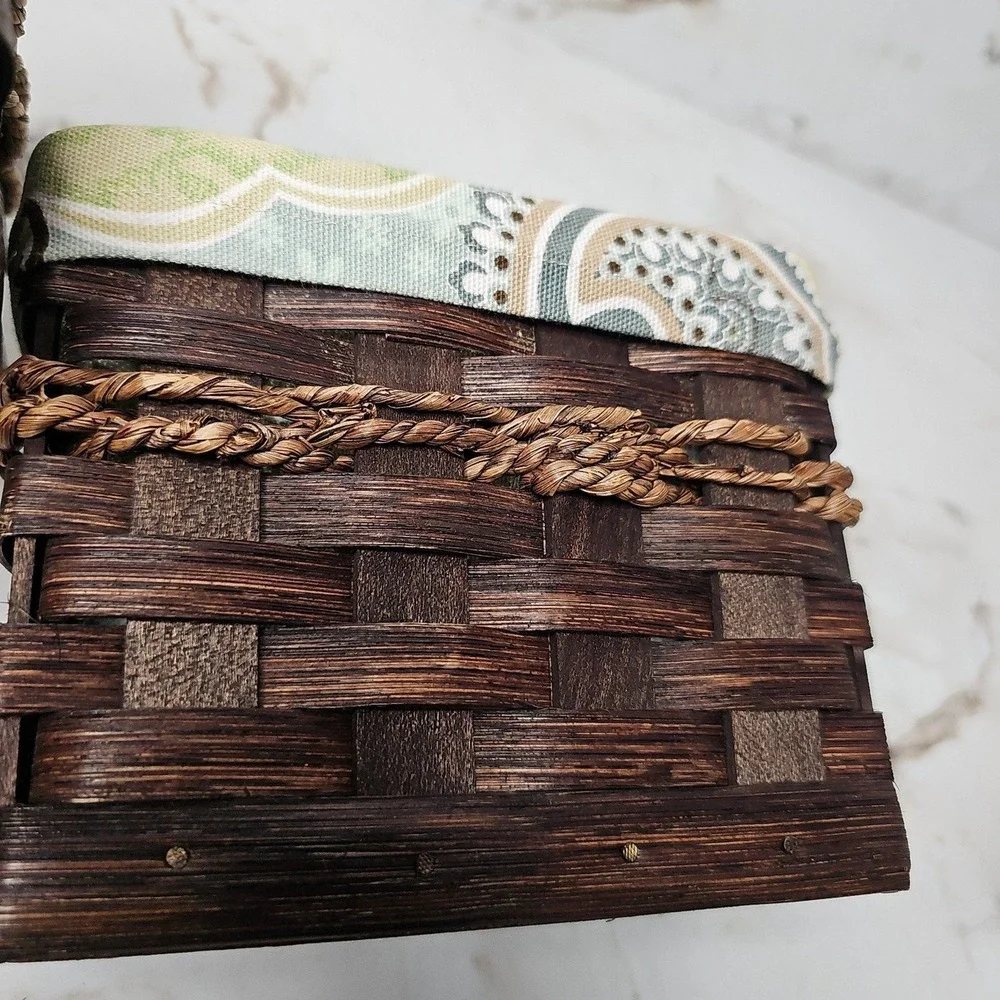 Handcrafted Brown Woven Wood Caddy & Lined Basket Set Organization‎ Cottagecore